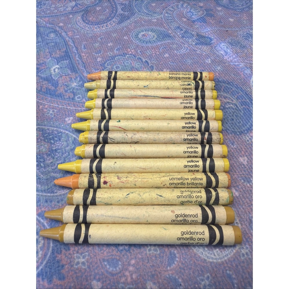 Crayola Crayon Yellow Lot 13 Used Goldenrod Canary Banana Mania Unmellow Yellow